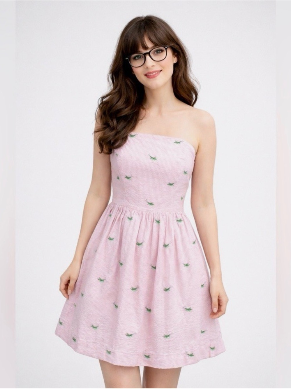 Lily Pulitzer Lottie Dress Grasshoppers - Strapless Pink Embroidered Sundress